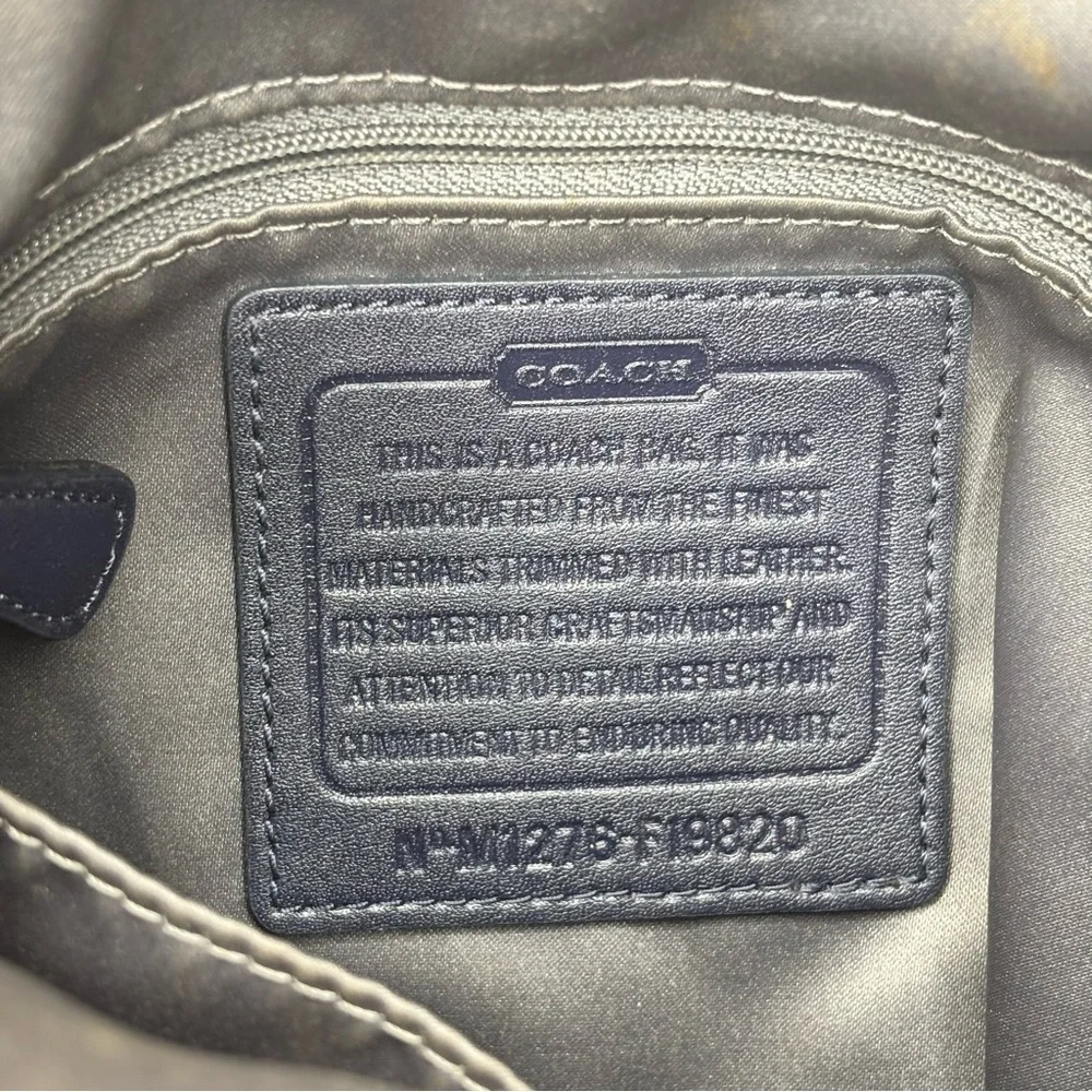 Coach Shoulder Bag Purse Moto Optic Metallic Chain Navy Blue Signature Jaquard